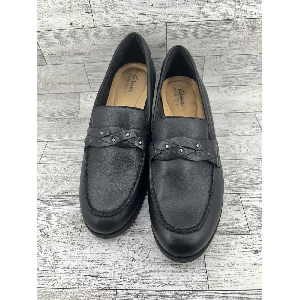Clarks Collection Shoes Womens Size 10 Black Loafer Heels Ultimate Comfort Work
